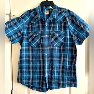 Levis Shirt Mens XL Plaid Pearl Snap Short Sleeve Button Up Western Cowboy